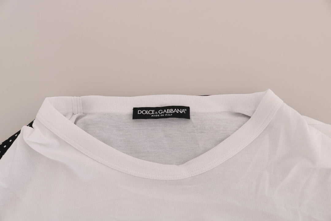 Dolce &amp; Gabbana - White Cotton Black Silk Scarf Top T-shirt