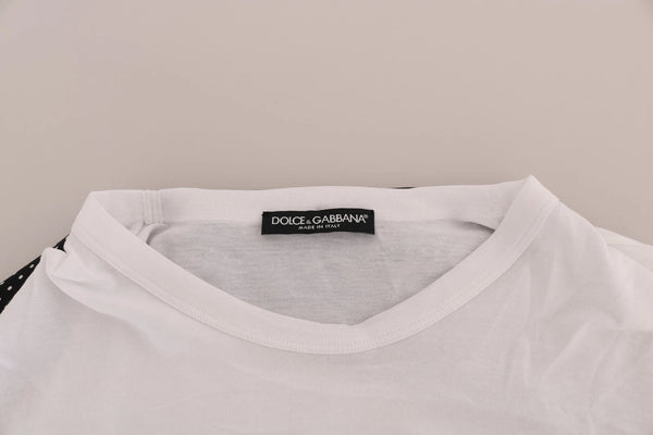 Dolce & Gabbana - White Cotton Black Silk Scarf Top T-shirt