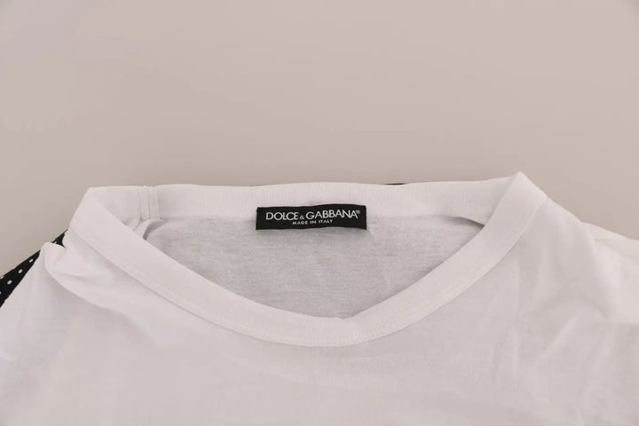 Dolce &amp; Gabbana White Cotton Black Silk Scarf Top T-shirt