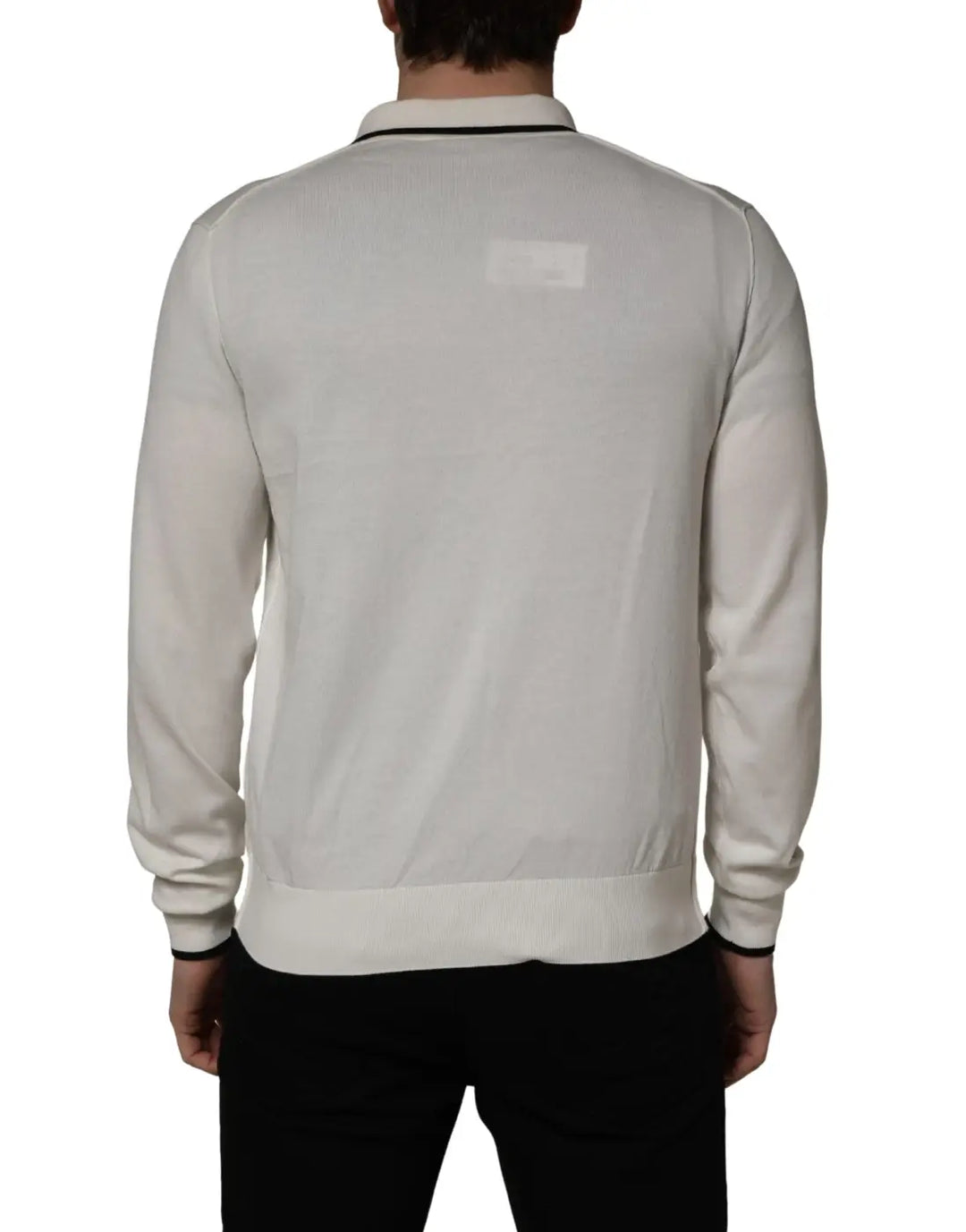 Dolce &amp; Gabbana White Cotton Blend Men Polo Pullover Sweater