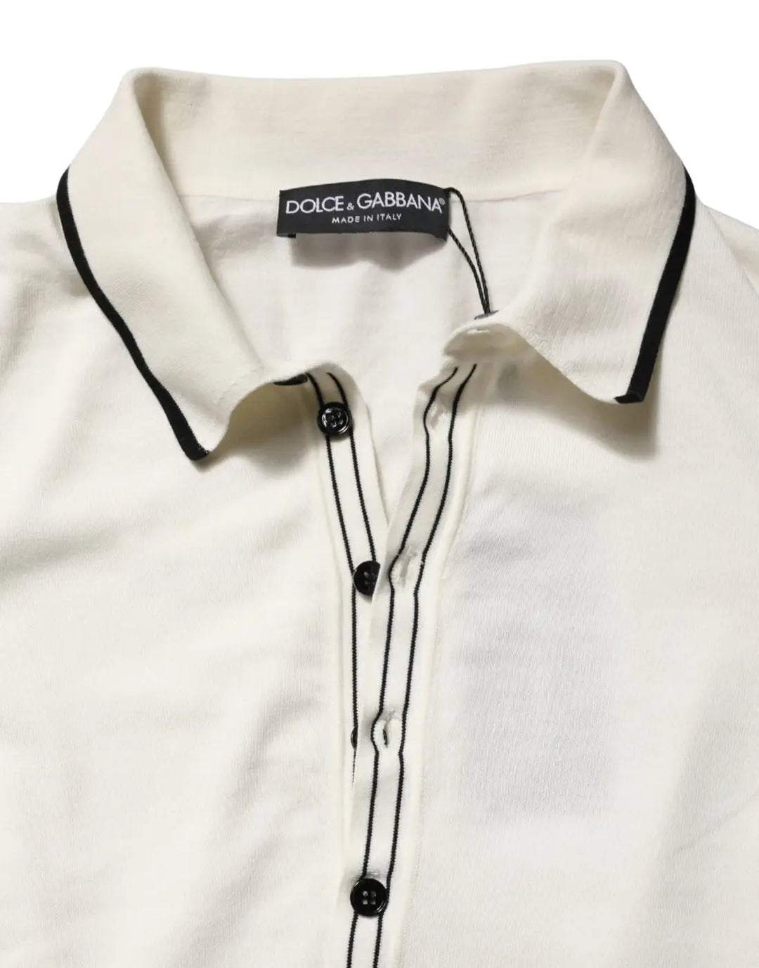 Dolce &amp; Gabbana White Cotton Blend Men Polo Pullover Sweater