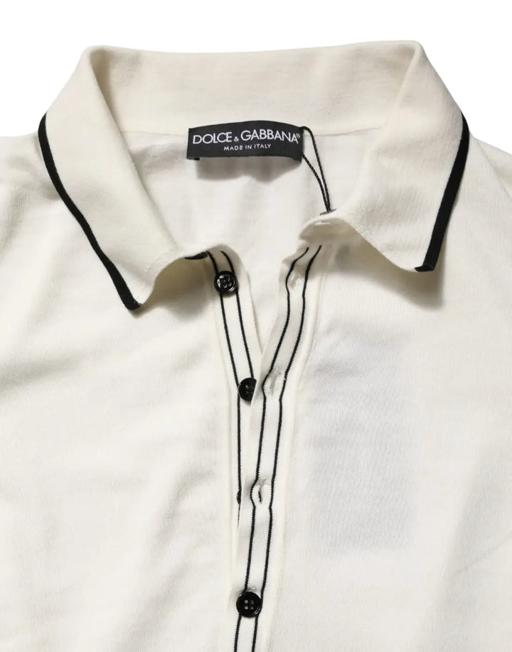 Dolce &amp; Gabbana White Cotton Blend Men Polo Pullover Sweater
