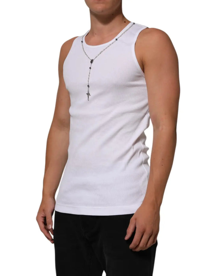 Dolce &amp; Gabbana White Cotton Chain Necklace Tank Top T-shirt