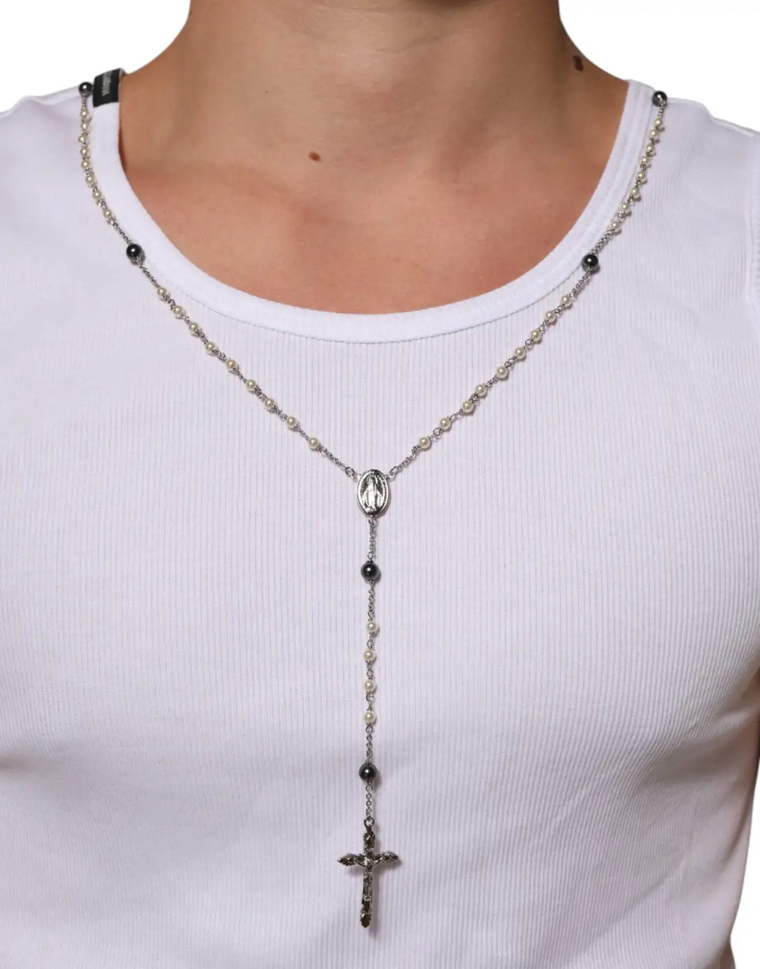 Dolce &amp; Gabbana White Cotton Chain Necklace Tank Top T-shirt