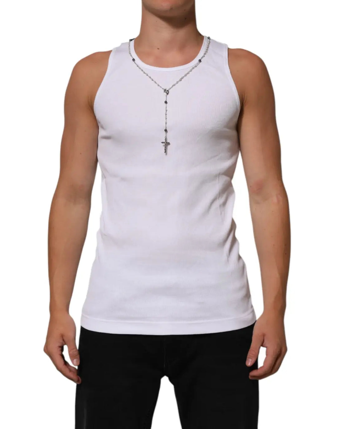 Dolce &amp; Gabbana White Cotton Chain Necklace Tank Top T-shirt