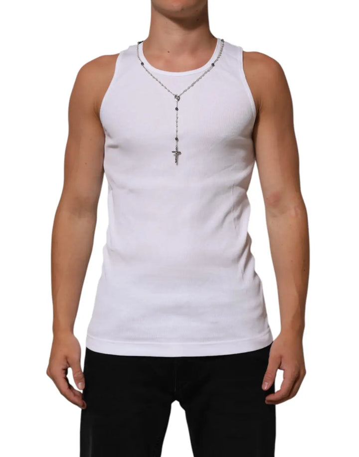 Dolce &amp; Gabbana White Cotton Chain Necklace Tank Top T-shirt