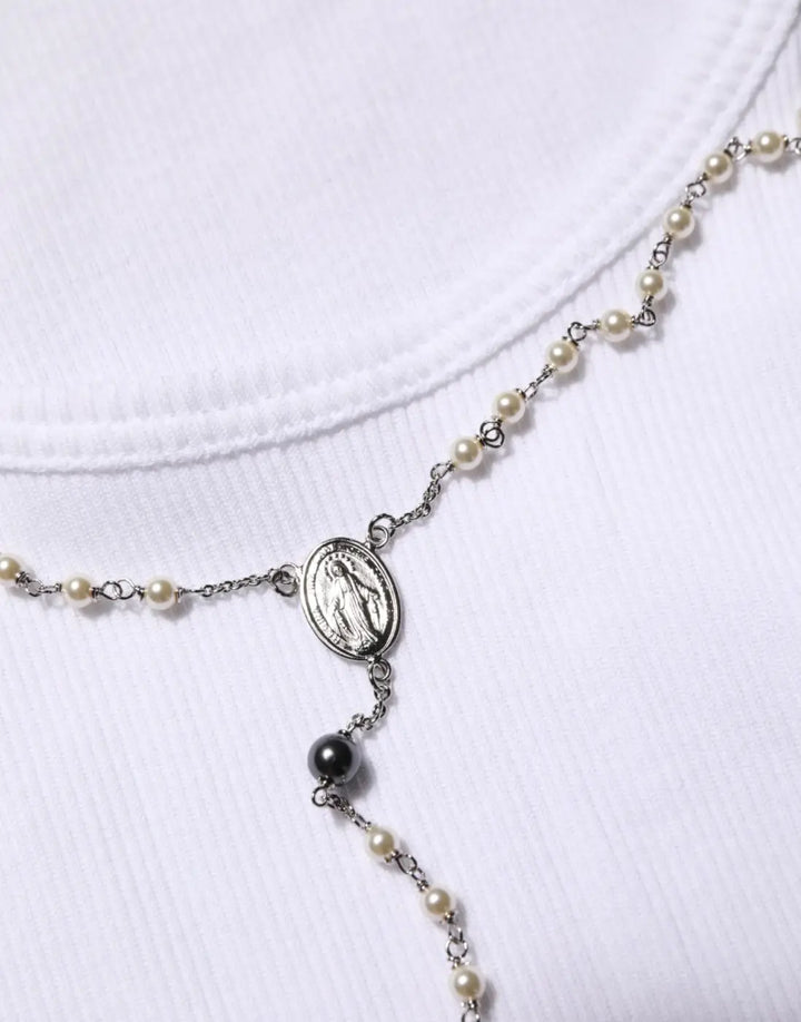 Dolce &amp; Gabbana White Cotton Chain Necklace Tank Top T-shirt