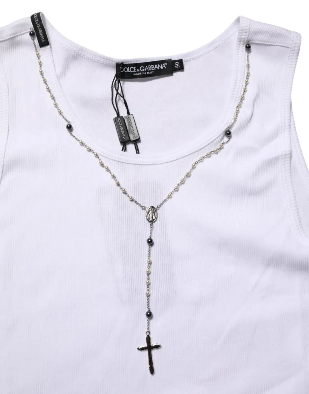 Dolce &amp; Gabbana White Cotton Chain Necklace Tank Top T-shirt