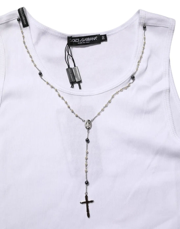Dolce &amp; Gabbana White Cotton Chain Necklace Tank Top T-shirt