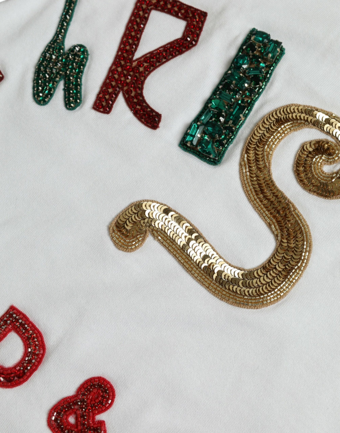Dolce &amp; Gabbana - White Cotton Christmas Sequin Fur T-shirt