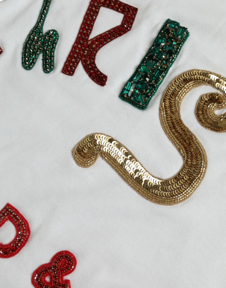 Dolce &amp; Gabbana - White Cotton Christmas Sequin Fur T-shirt