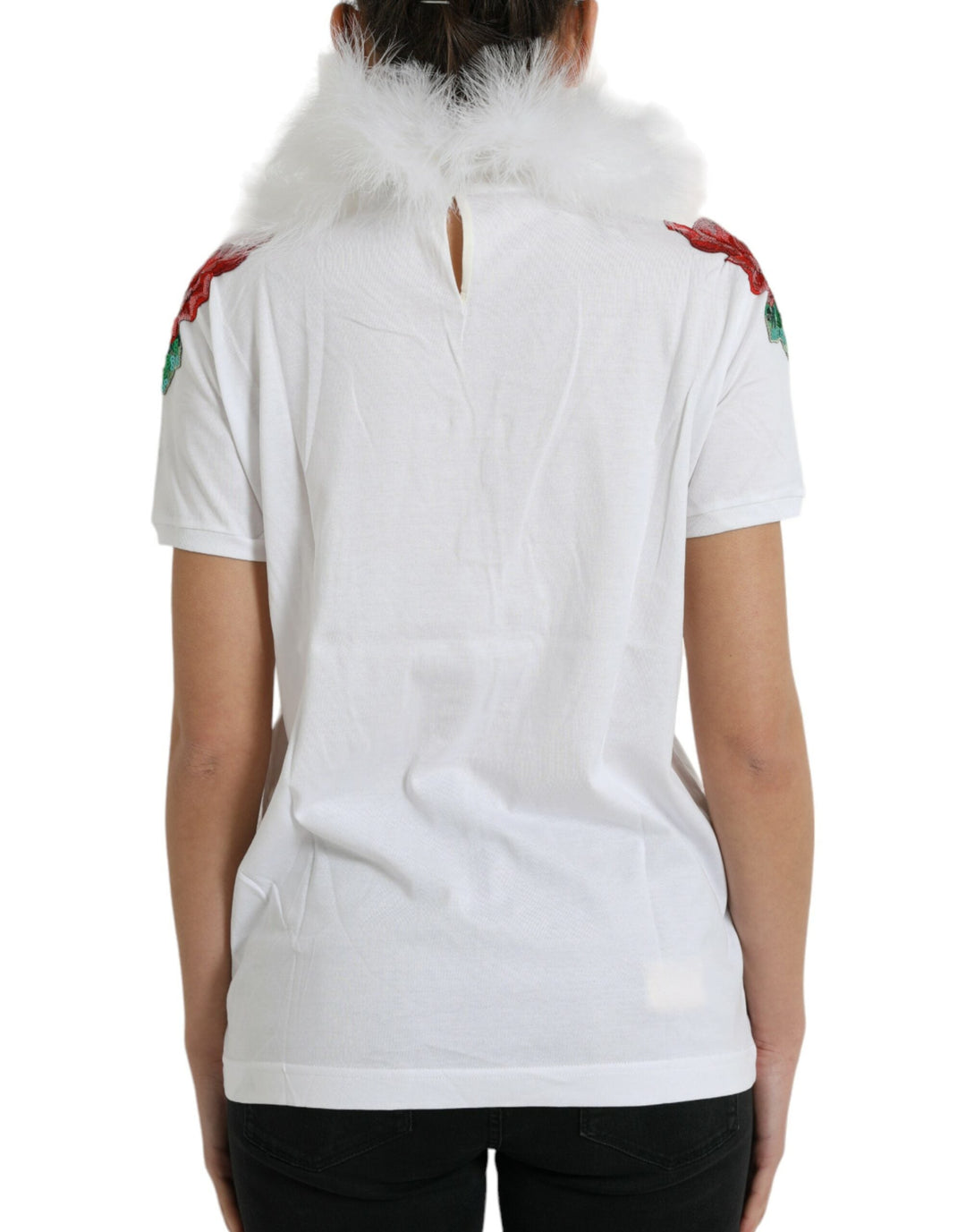 Dolce &amp; Gabbana - White Cotton Christmas Sequin Fur T-shirt