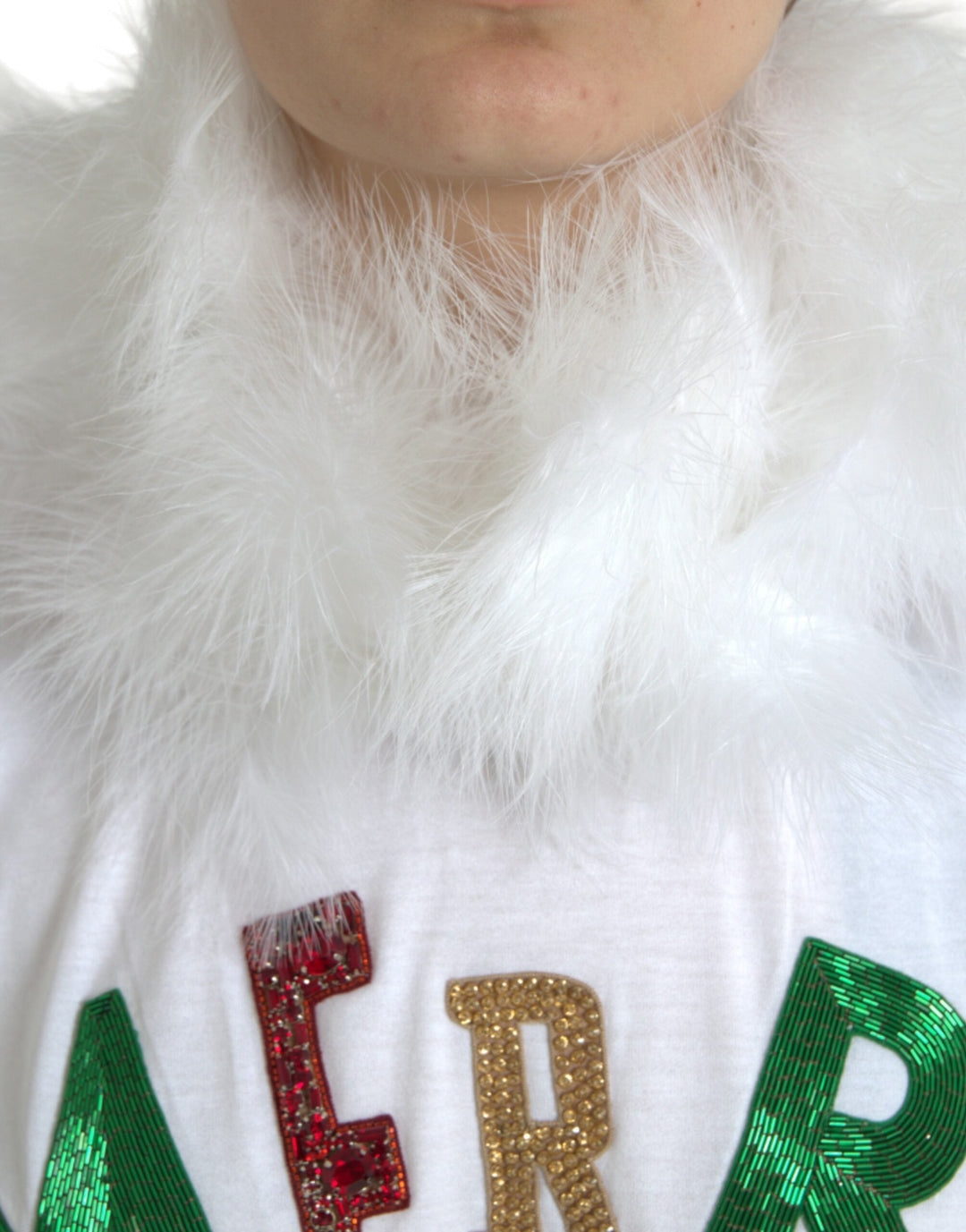 Dolce &amp; Gabbana - White Cotton Christmas Sequin Fur T-shirt