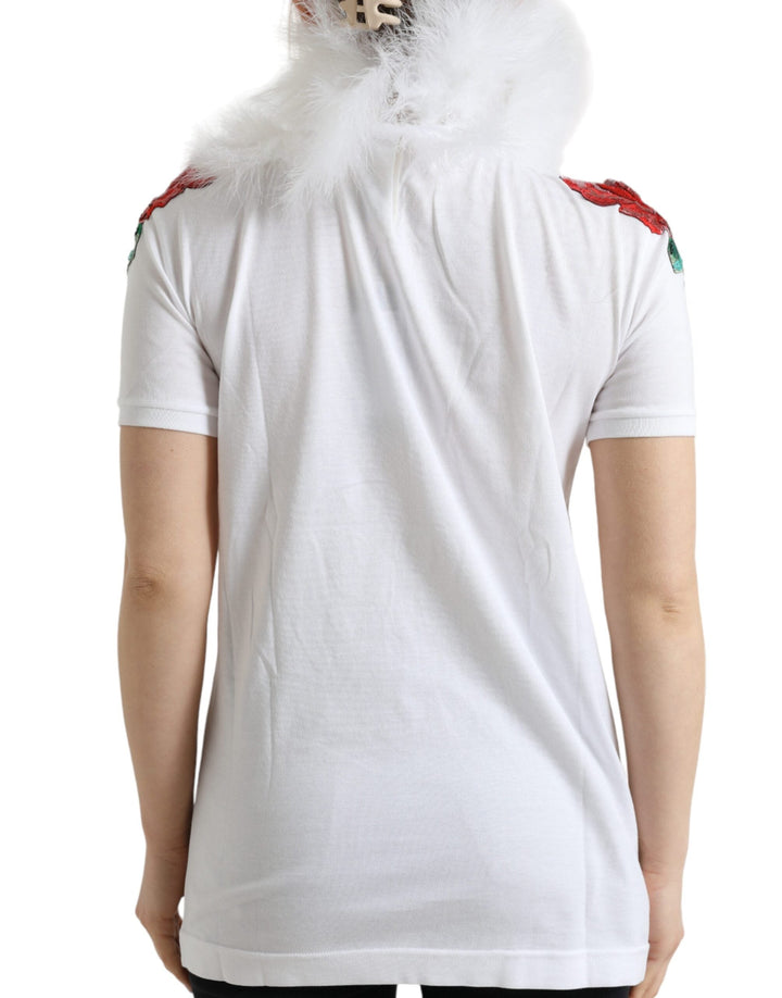 Dolce &amp; Gabbana - White Cotton Christmas Sequin Fur T-shirt