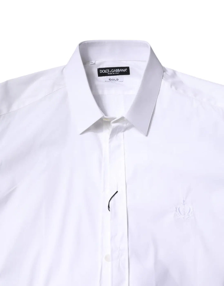 Dolce &amp; Gabbana White Cotton Collared GOLD FormalDress Shirt