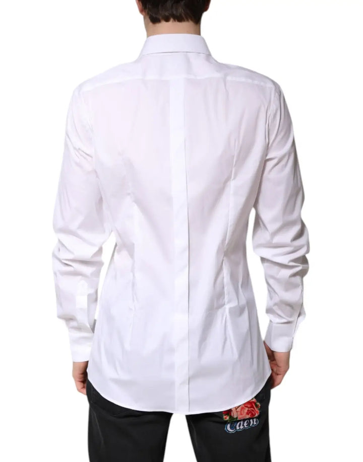 Dolce &amp; Gabbana White Cotton Collared GOLD FormalDress Shirt
