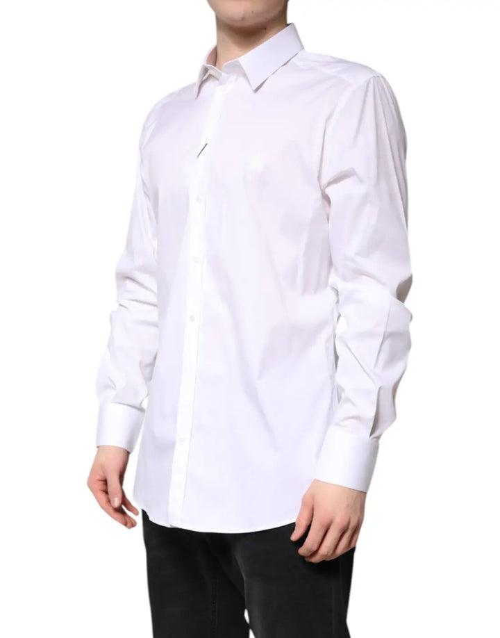Dolce &amp; Gabbana White Cotton Collared GOLD FormalDress Shirt
