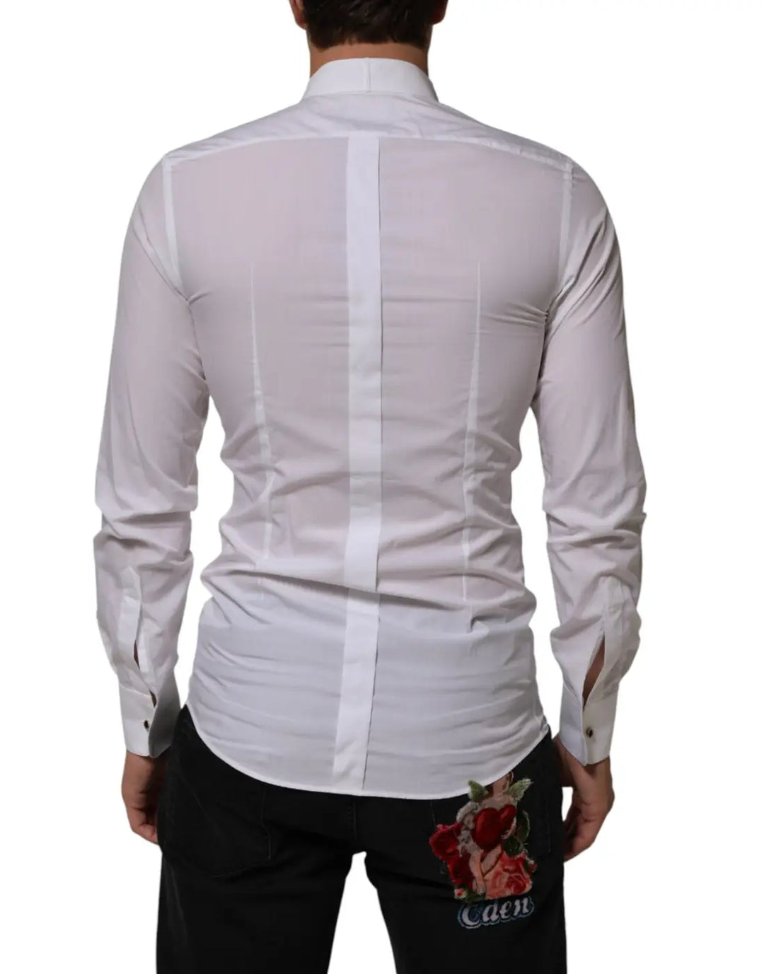 Dolce &amp; Gabbana White Cotton Collared Long Sleeve GOLD Dress Shirt
