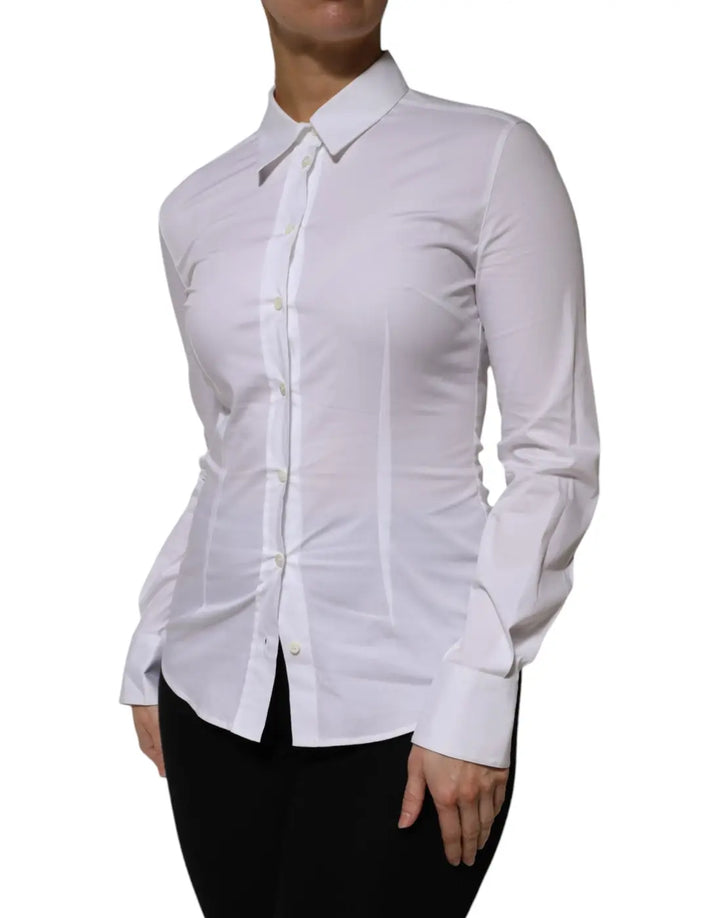 Dolce &amp; Gabbana White Cotton Collared Long Sleeves Shirt Top