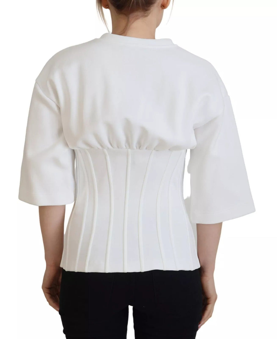 Dolce &amp; Gabbana - White Cotton Corset Stretch Top T-shirt
