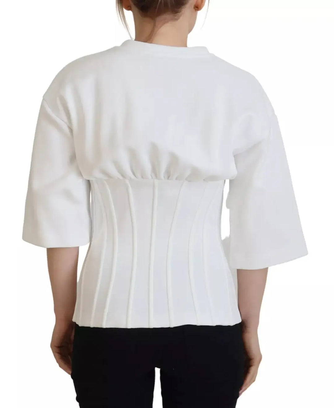 Dolce &amp; Gabbana White Cotton Corset Stretch Top T-shirt