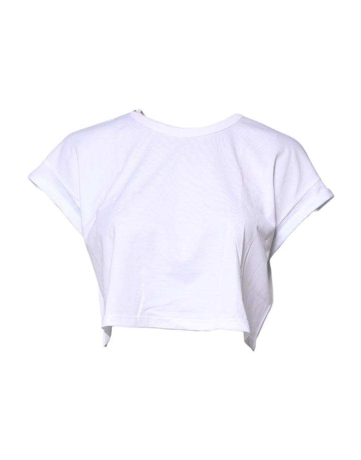 Dolce &amp; Gabbana - White Cotton Crew Neck Cropped T-shirt Top