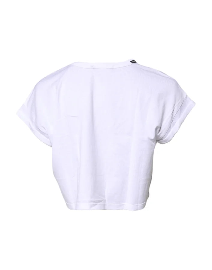 Dolce &amp; Gabbana White Cotton Crew Neck Cropped T-shirt Top