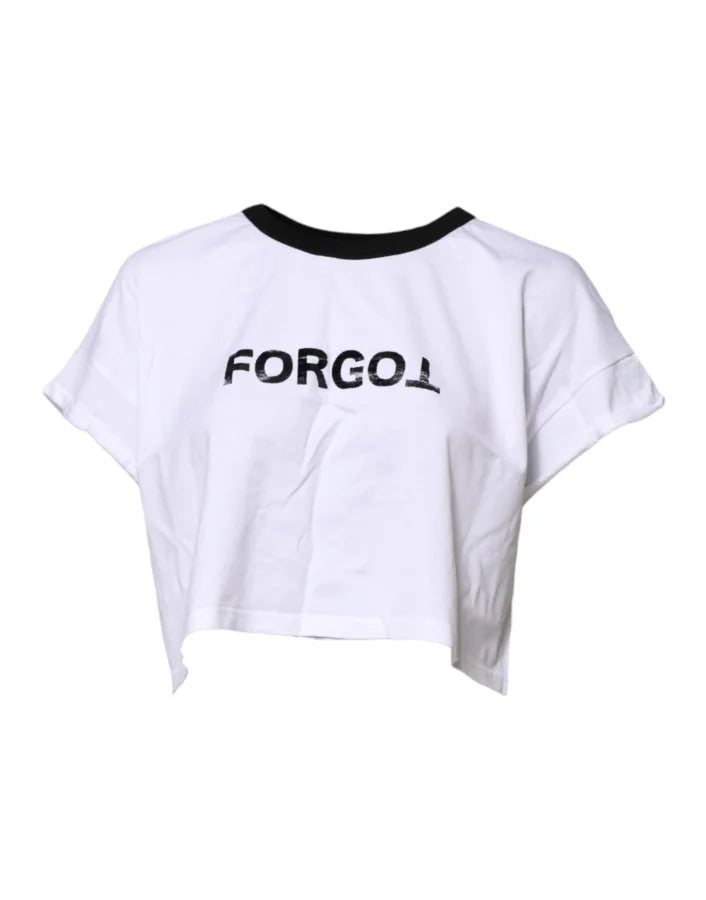 Dolce &amp; Gabbana White Cotton Crew Neck Cropped Top T-shirt