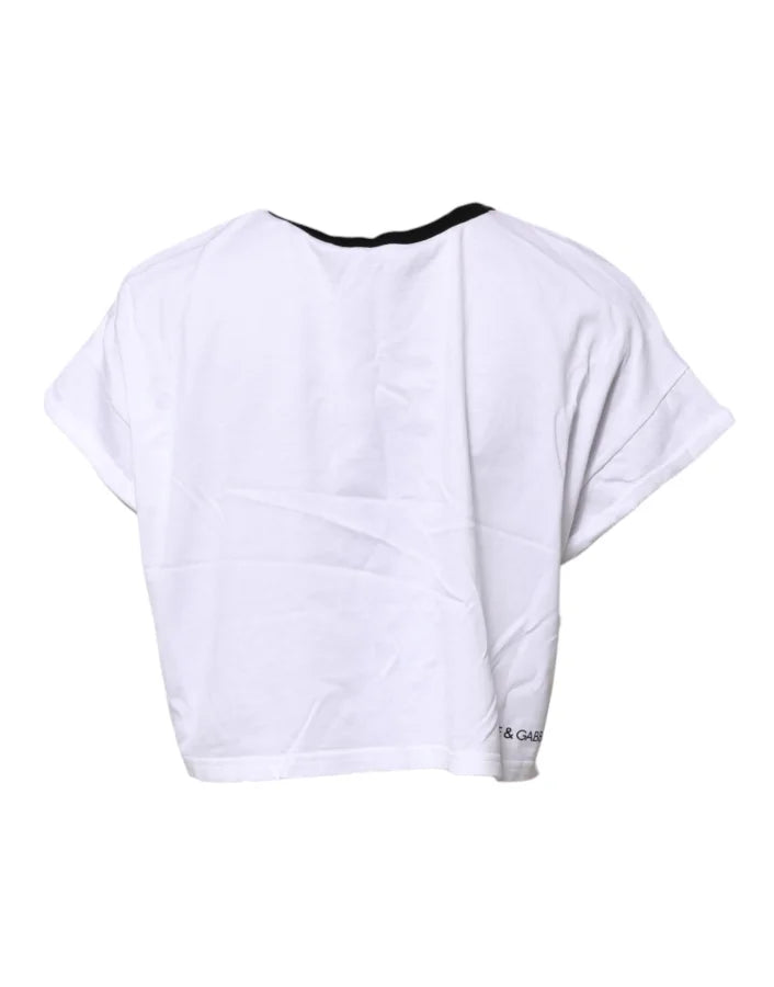 Dolce &amp; Gabbana White Cotton Crew Neck Cropped Top T-shirt