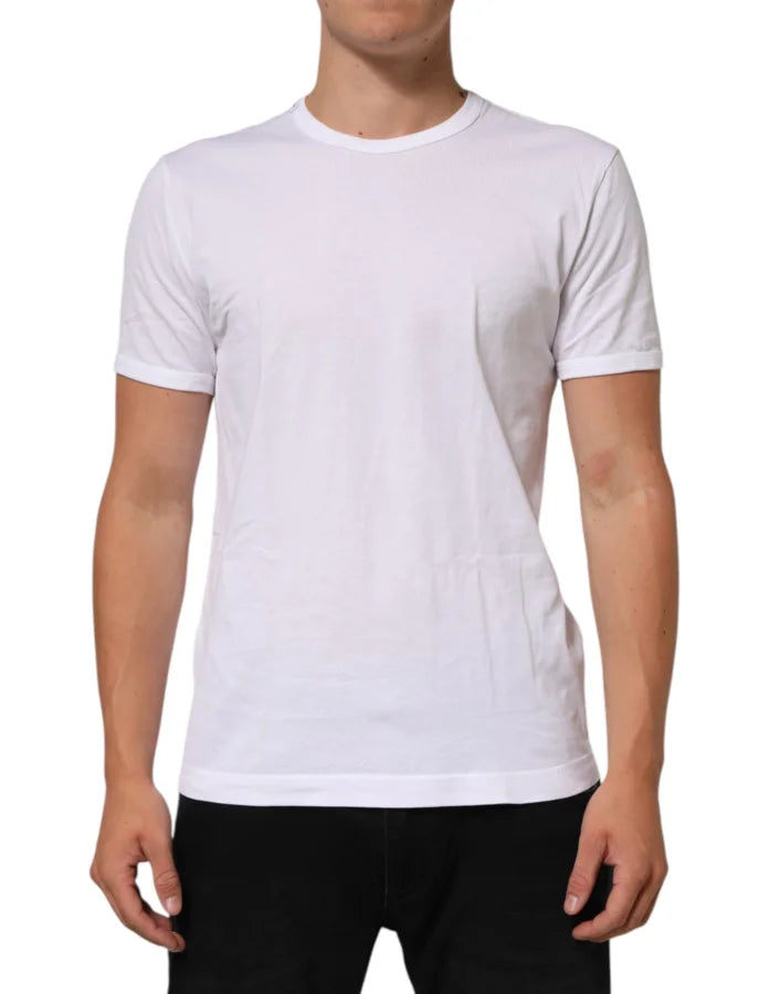 Dolce & Gabbana White Cotton Crew Neck Short Sleeves T-shirt