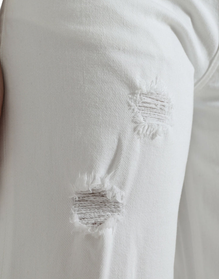 Dolce &amp; Gabbana White Cotton Cropped Wide Leg Denim Jeans