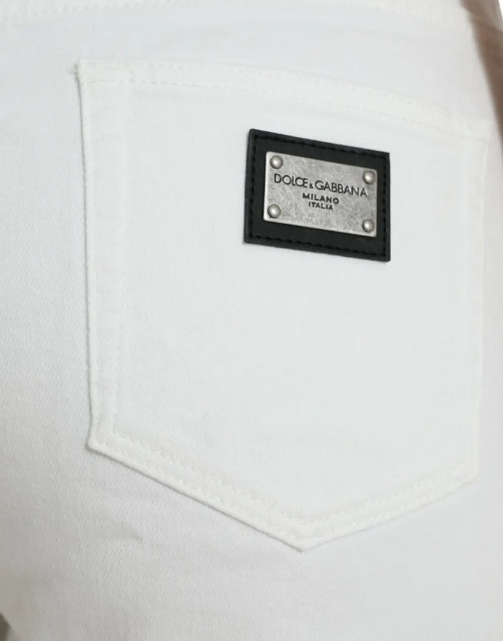Dolce &amp; Gabbana White Cotton Cropped Wide Leg Denim Jeans