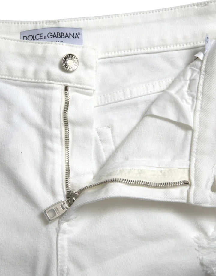 Dolce &amp; Gabbana White Cotton Cropped Wide Leg Denim Jeans