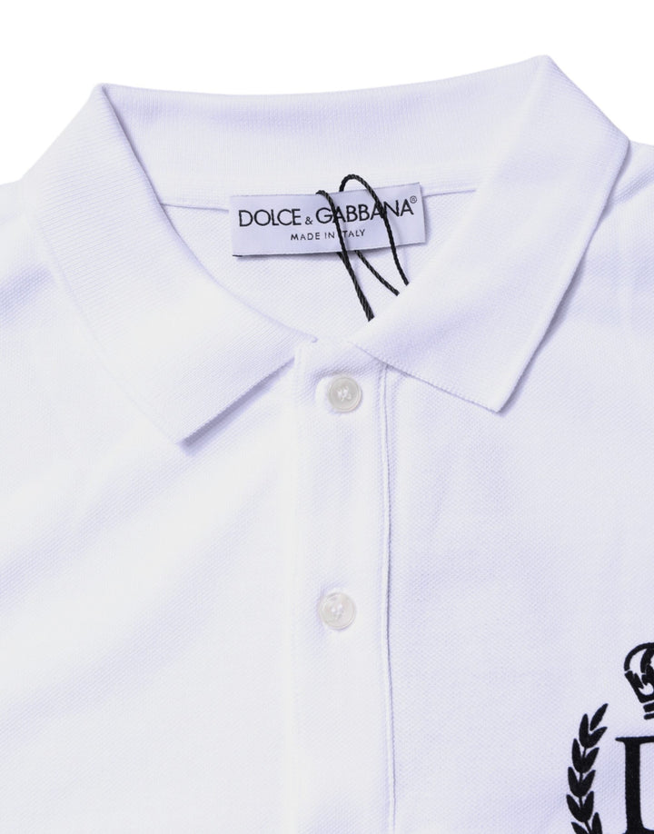 Dolce &amp; Gabbana White Cotton Crown Collared Men Polo T-shirt
