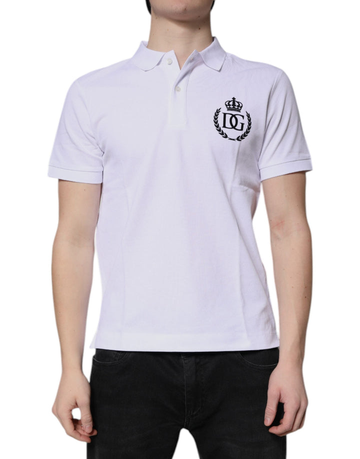 Dolce &amp; Gabbana White Cotton Crown Collared Men Polo T-shirt