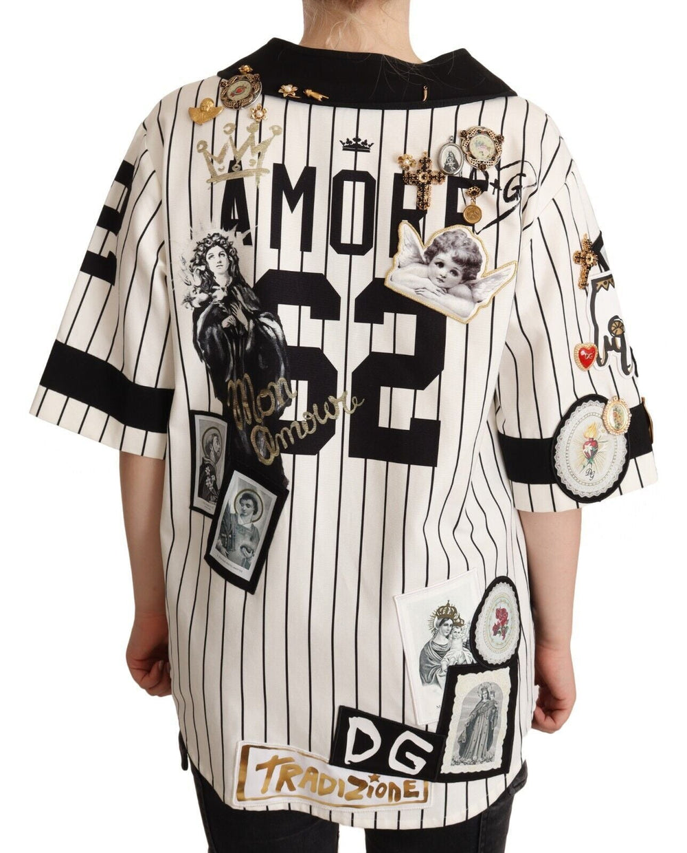 Dolce & Gabbana Shirts - White Cotton Crystal Charms Amore Shirt