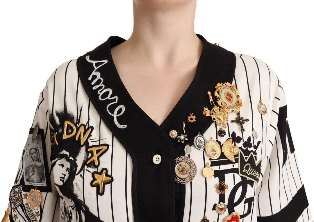 Dolce &amp; Gabbana Shirts - White Cotton Crystal Charms Amore Shirt