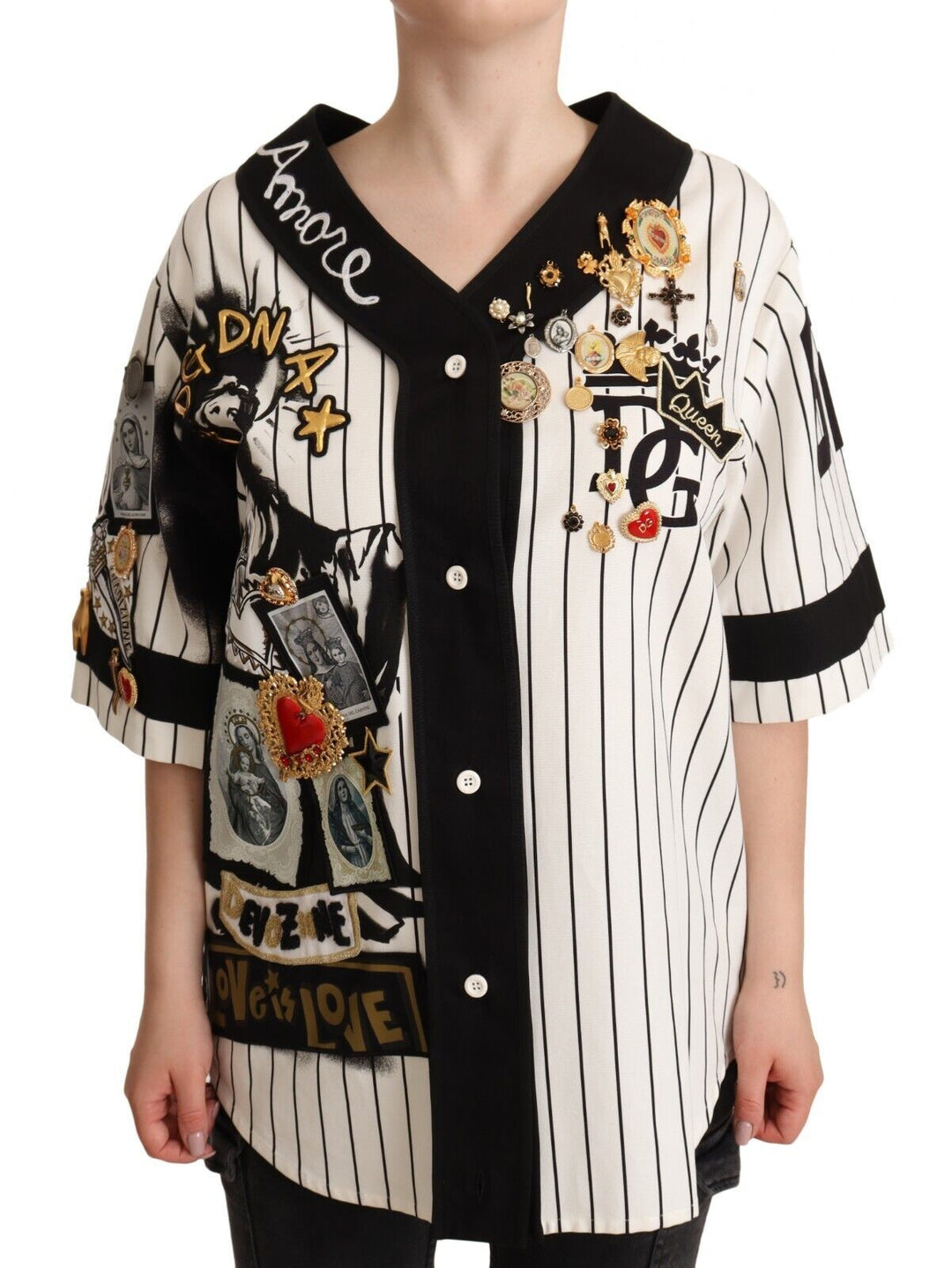 Dolce &amp; Gabbana Shirts - White Cotton Crystal Charms Amore Shirt