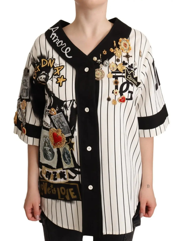 Dolce &amp; Gabbana White Cotton Crystal Charms Amore Shirt