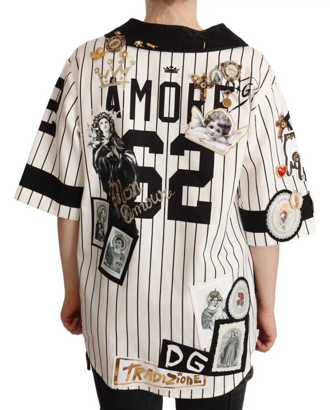 Dolce &amp; Gabbana White Cotton Crystal Charms Amore Shirt