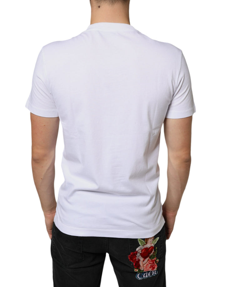 Dolce &amp; Gabbana White Cotton Dg Applique Casual T-shirt