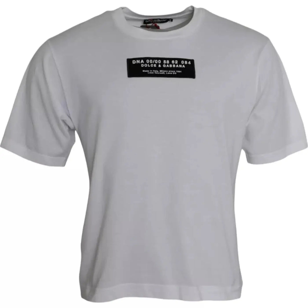 Dolce &amp; Gabbana White Cotton DG Applique Men Casual T-shirt
