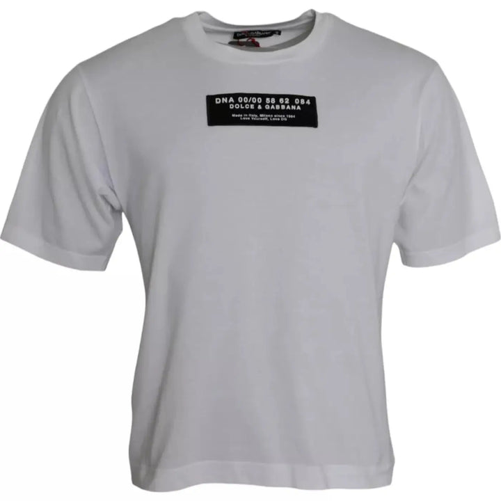 Dolce &amp; Gabbana White Cotton DG Applique Men Casual T-shirt