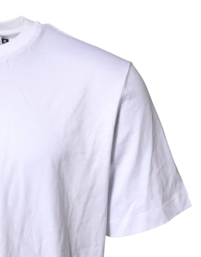 Dolce &amp; Gabbana White Cotton DG Logo Embroidery Men T-shirt