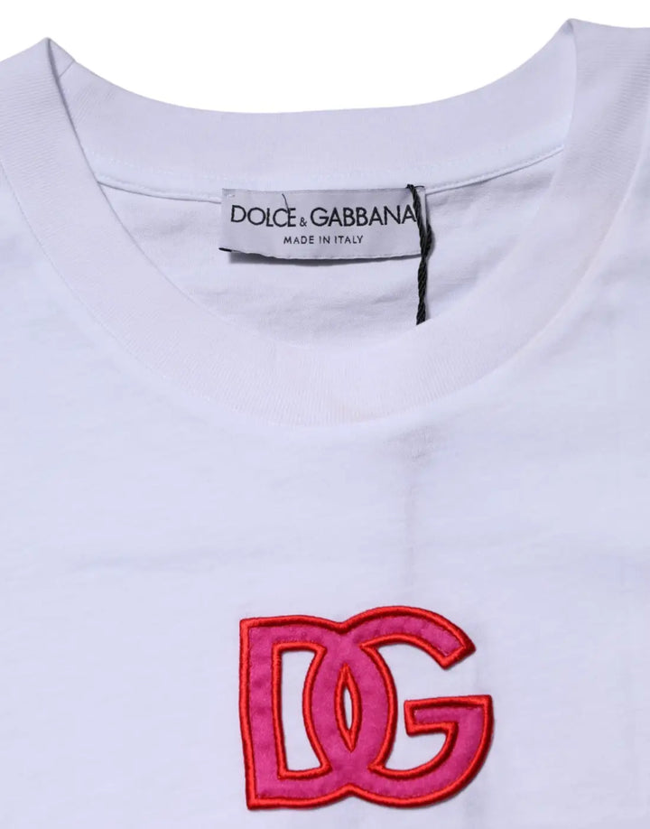 Dolce &amp; Gabbana White Cotton DG Logo Embroidery Top T-shirt
