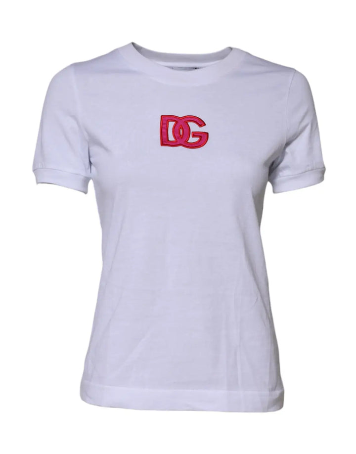 Dolce &amp; Gabbana White Cotton DG Logo Embroidery Top T-shirt