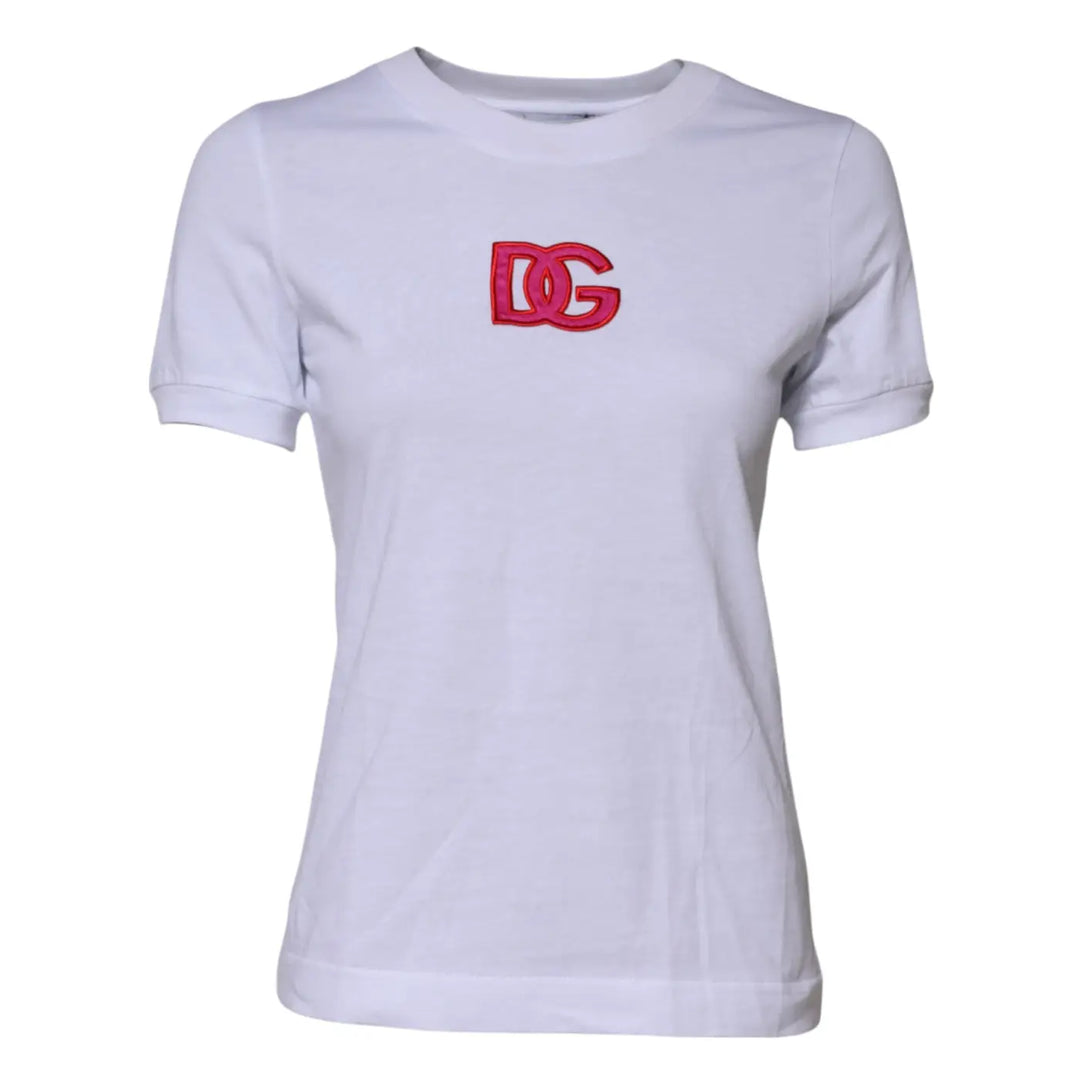 Dolce &amp; Gabbana White Cotton DG Logo Embroidery Top T-shirt