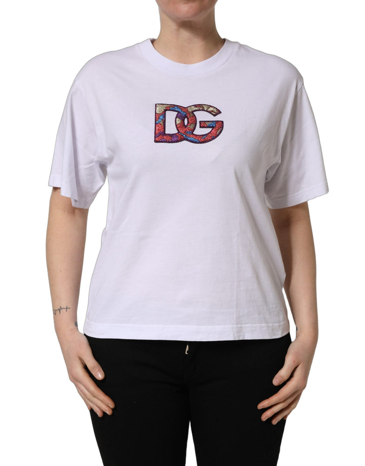Dolce &amp; Gabbana - White Cotton DG Logo Patch Crew Neck T-shirt