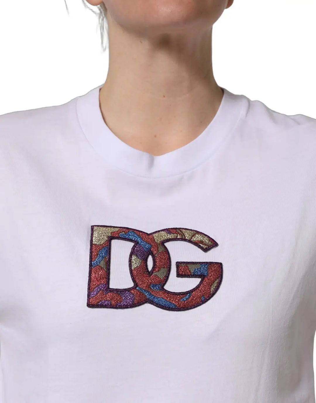 Dolce &amp; Gabbana White Cotton DG Logo Patch Crew Neck T-shirt