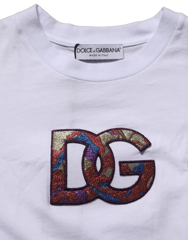 Dolce &amp; Gabbana White Cotton DG Logo Patch Crew Neck T-shirt